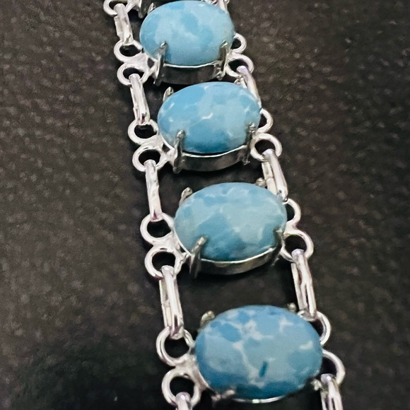 925 Silver Bracelet with Larimar Oval Stones - Picture 10 of 11